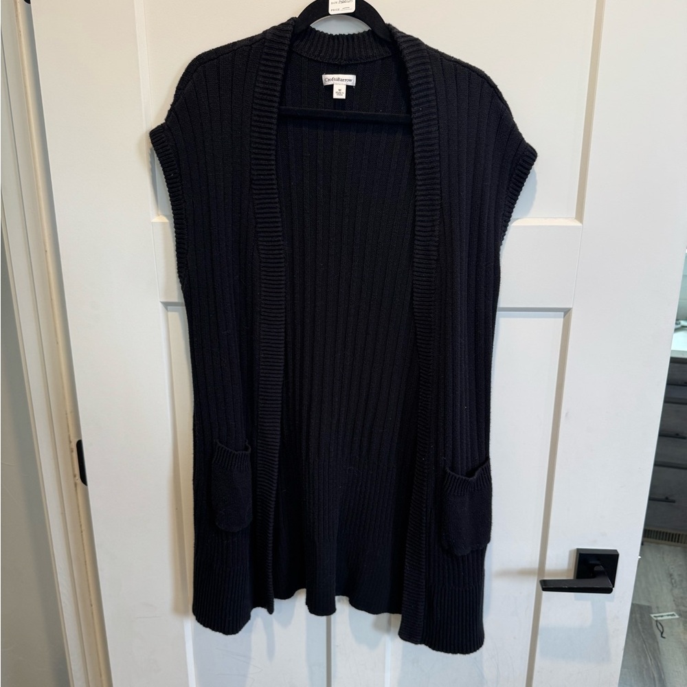 EUC Croft & Barrow Black Ribbed Open-Front Sleeveless Cardigan